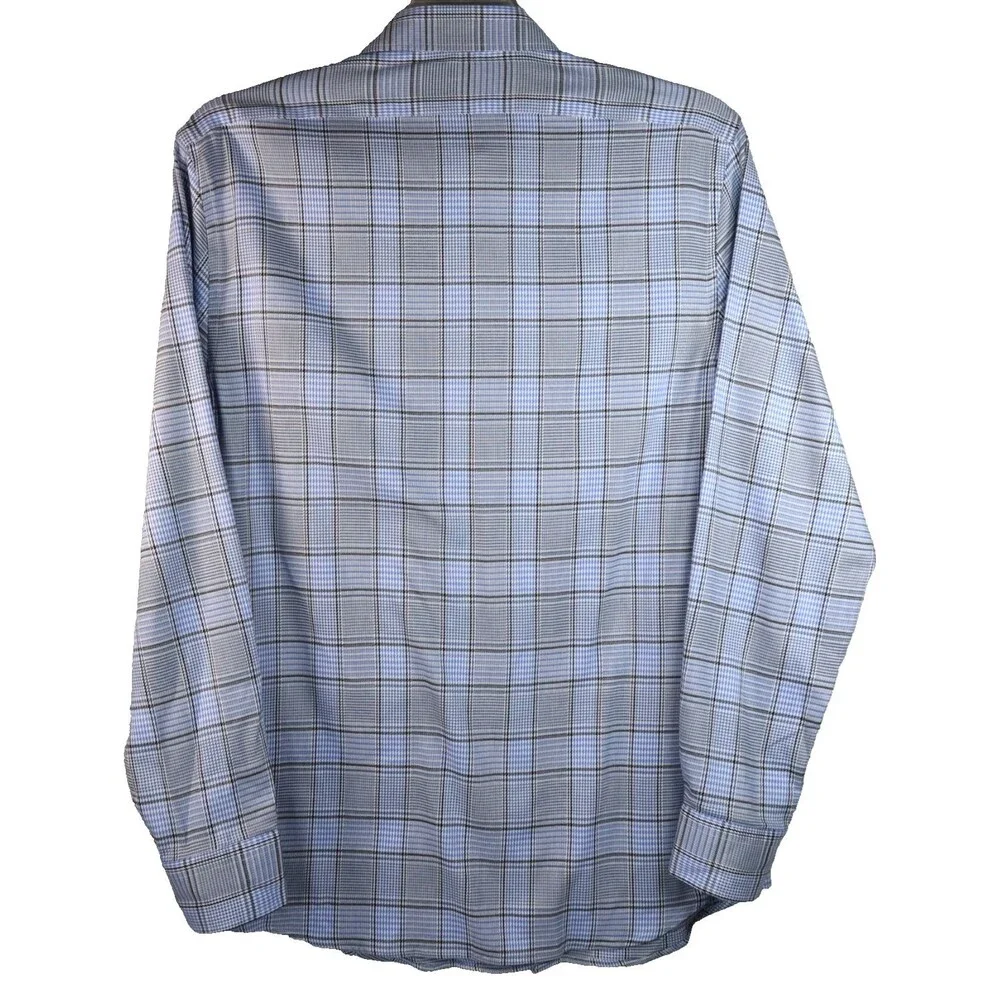 Banana Republic Wrinkle Resistant Shirt Men Medium Slim Fit Blue/Black Plaid L/S